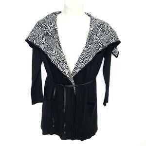 Madison Hill Belted Cardigan SZ M Long Black Po